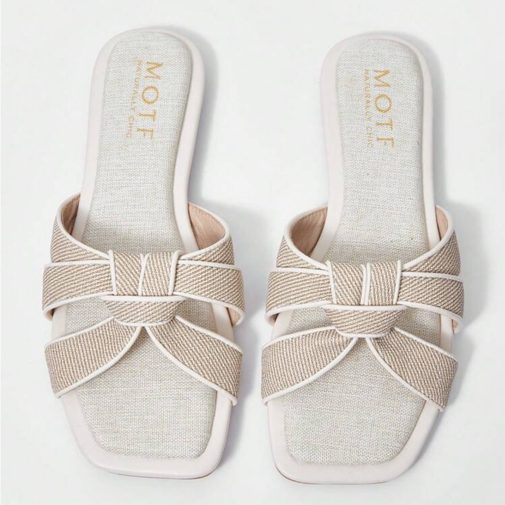 Woven Knot Slide Sandals Neutral Beige | Linen Blend Slides| Nwot